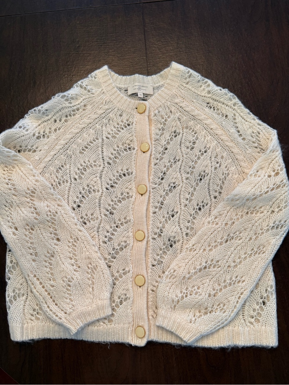 Sezane Cream Openwork Button-Front Cardigan